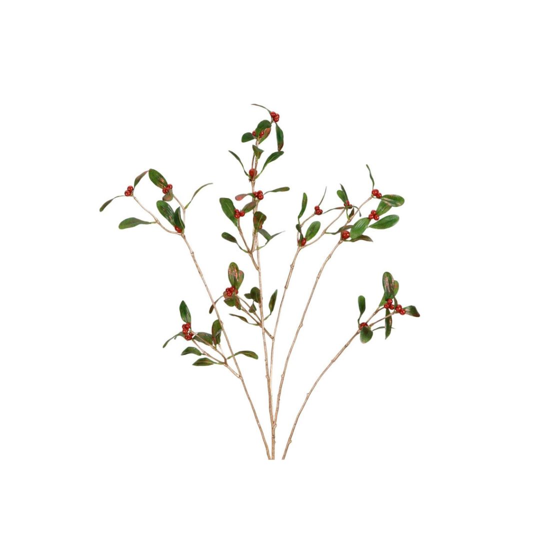 Groene en rode maretak takken - Goodwill Luxe Glitter Mistletoe Decoratietak Rood/Groen/Goud set van 2 - 93 cm - Deuxamis