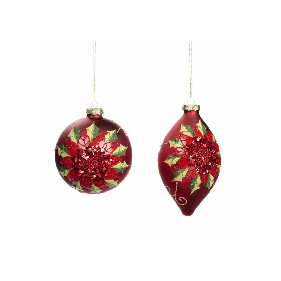 Rode glazen kerstballen met pailletten - Deuxamis