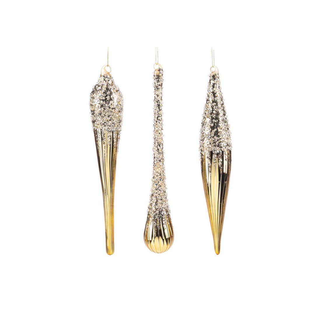 Glazen ornamenten in gouden kleur en glitter - Deuxamis