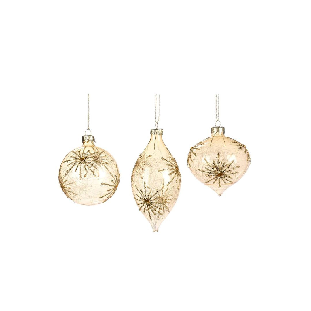 Glazen kerstballen met starburst patroon - Deuxamis