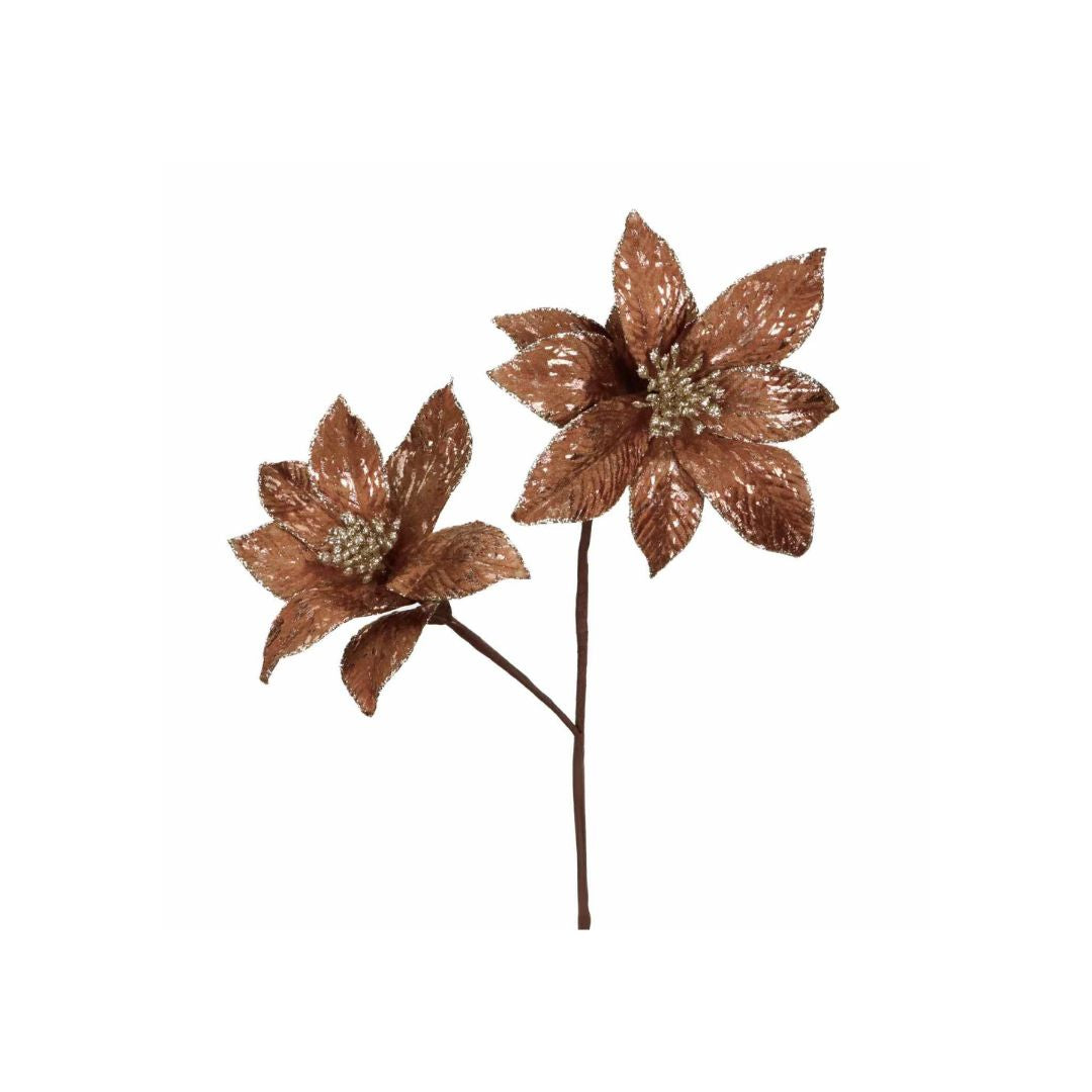 Gelaagde Poinsettia met glitters - Goodwill Luxe Poinsettia op Clip met Pailletten Crème/Goud set van 2 - Ø 30 cm - Deuxamis