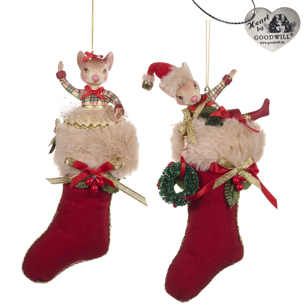 Goodwill kerstfiguur muis in sok set van 2