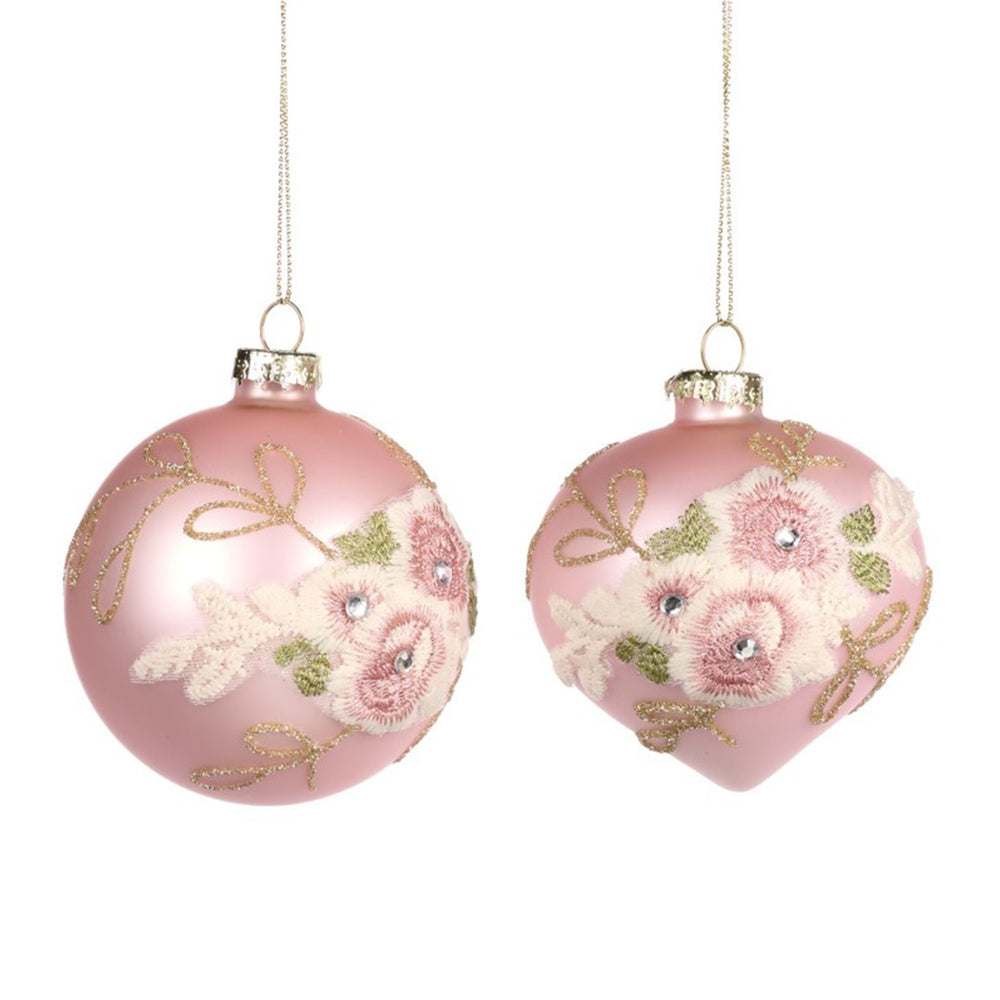 Goodwill kerstballen roze bloem set van 2