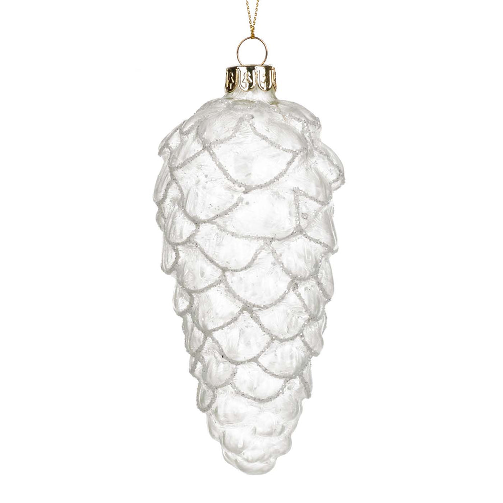 Goodwill kerstbal frost pinecone lang wit set van 2